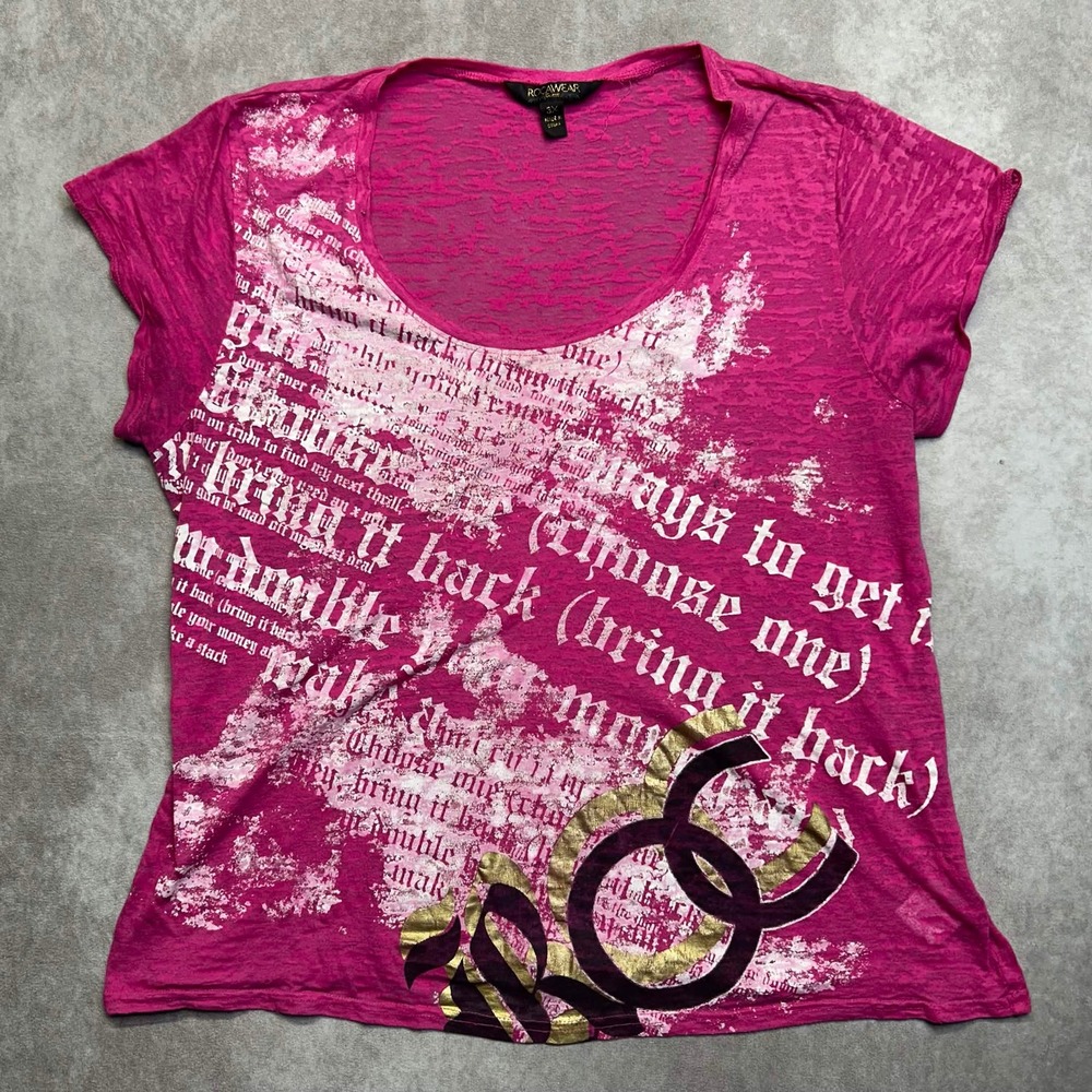 Vintage Y2K Rocawear Womens Sz 3X Pink Burnout Graphic T-Shirt Half Sleeve